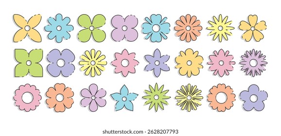 flower icon set, sticker badge stamp design element. decorative vector illustration