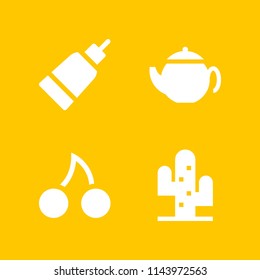 flower icon set with teapot, cherries and cactus vector icons for web and graphic design