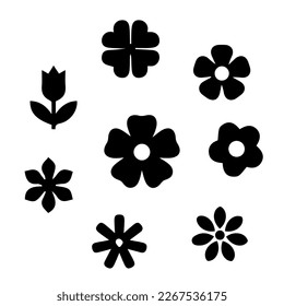 Flower icon set - tulip, narcissus, clover and rose isolated on white background