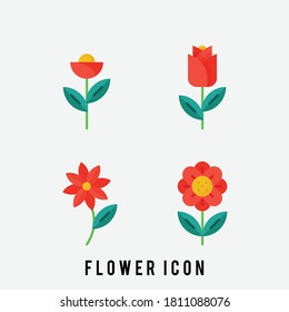 Flower icon set. Tulip, rose. Set of floral icon in flat design. Thin line style. Flower plant icon. Simple line vector elements of religious holiday for ui and ux, website or mobile application.