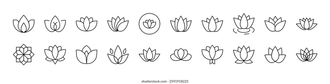 Flower Icon Set for UI, Placards, Books, Apps. Editable Stroke. Suitable for Web Sites, Books, Cards, Apps 