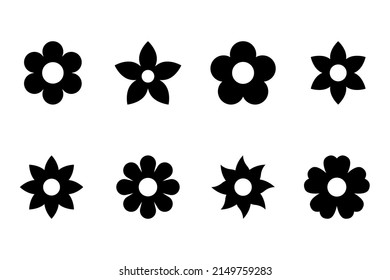 Flower icon set. Vector illustration of a flower. Black Flower icon. Good for stickers, labels, tags, gift wrapping paper and decoration.