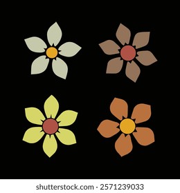 Flower icon set vector illustration isolated on black background.