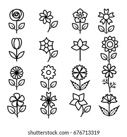 flower icon set vector illustration outline