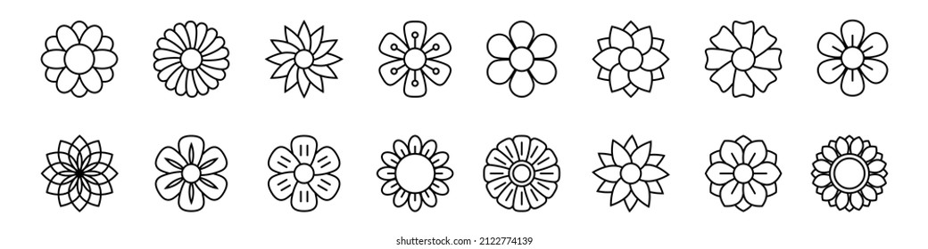 Flower icon set, vector line icon isolated.