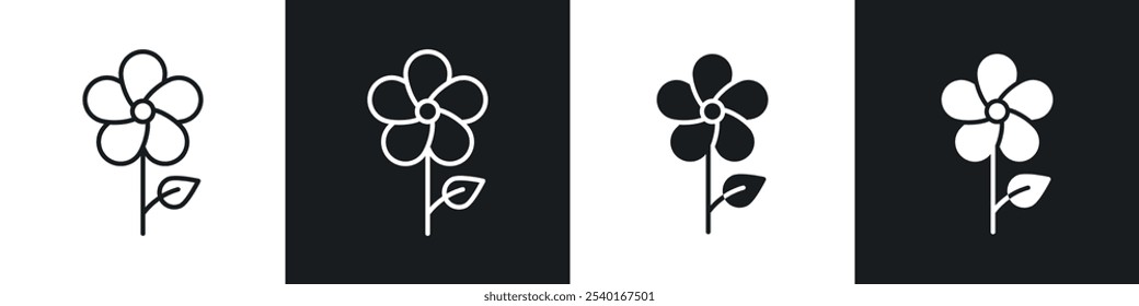Blumen-Symbol-Set. Vektorsymbole in schwarz-weißen Farben.