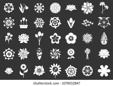 Flower icon set vector white isolated on grey background 