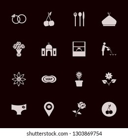 flower icon set with wedding rings, cherry and rose vector illustration