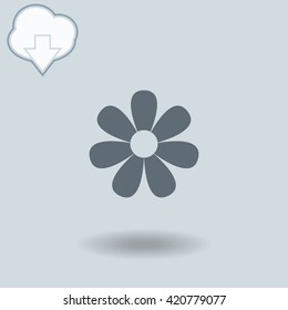 Flower icon with shadow. Cloud of download with arrow.