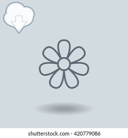 Flower icon with shadow. Cloud of download with arrow.