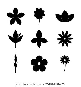 Flower Icon Silhouette Set Vector Bundle Floral Elements Collection