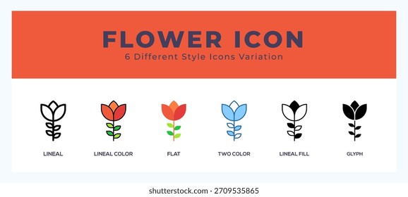 Símbolo de ícone de flor. ilustração isolada. vetor com estilos diferentes
