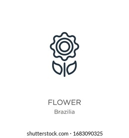 Flower icon. Thin linear flower outline icon isolated on white background from brazilia collection. Line vector sign, symbol for web and mobile