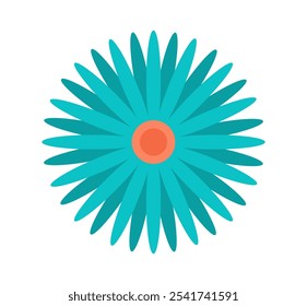 Flower icon top view. Blue floral pattern. Bloom and blossom plant. Spring and summer season. Graphic element for website. Flat vector illustration isolated on white background