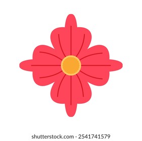 Flower icon top view. Red floral pattern. Bloom and blossom plant. Spring and summer season. Natural ornament. Flora and wildlife. Flat vector illustration isolated on white background
