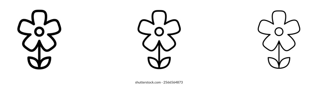 Flower icon in tree different line stroke sizes.