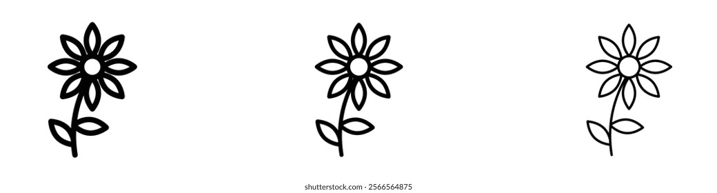 Flower icon in tree different line stroke sizes.