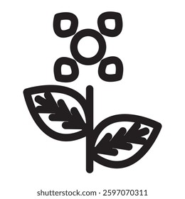 Flower icon with two leaves, symbolizing nature, growth, and beauty. Ideal for floral, botanical, and decorative themes.
