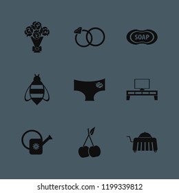 flower icon. flower vector icons set soap, panties rose, room service and bee