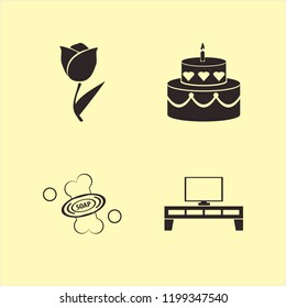 flower icon. flower vector icons set soap, tv table, cake and tulip