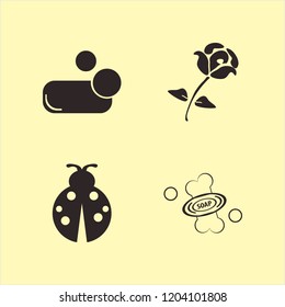 flower icon. flower vector icons set soap, ladybug and rose