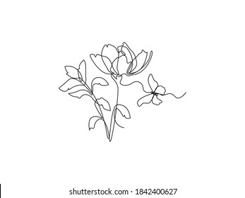 flower Icon Vector illustration. flowers continuous line art drawing . floral, butterfly and leaf sign, emblem isolated, graphic for pattern, wedding, invitation, clothes, textiles, household items