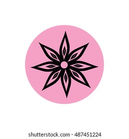 Flower icon vector illustration. Pink button. Pink circle