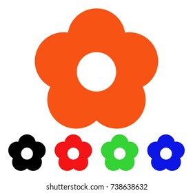 Flower icon. Vector illustration style is a flat iconic flower symbol with black, orange, red, green, blue color variants. Designed for web apps and software interfaces.