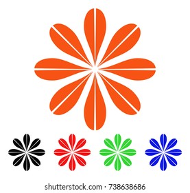 Flower icon. Vector illustration style is a flat iconic flower symbol with black, orange, red, green, blue color versions. Designed for web apps and software interfaces.