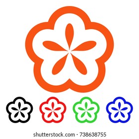 Flower icon. Vector illustration style is a flat iconic flower symbol with black, orange, red, green, blue color versions. Designed for web apps and software interfaces.