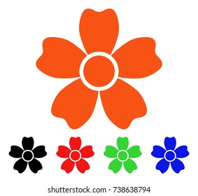 Flower icon. Vector illustration style is a flat iconic flower symbol with black, orange, red, green, blue color variants. Designed for web apps and software interfaces.