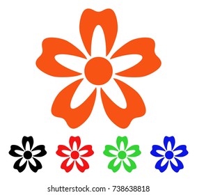 Flower icon. Vector illustration style is a flat iconic flower symbol with black, orange, red, green, blue color variants. Designed for web apps and software interfaces.
