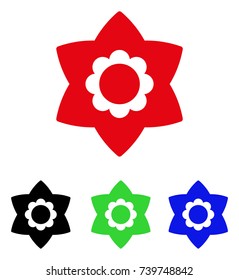 Flower icon. Vector illustration style is a flat iconic flower symbol with black, red, green, blue color variants. Designed for web and software interfaces.