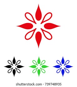 Flower icon. Vector illustration style is a flat iconic flower symbol with black, red, green, blue color variants. Designed for web and software interfaces.