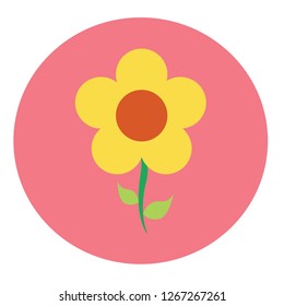 Flower icon vector illustrator color yellow design isolated on pink background.