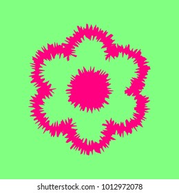Flower icon. Vector. Magenta rough icon on greenish background. Isolated.