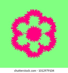 Flower icon. Vector. Magenta rough icon on greenish background. Isolated.
