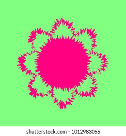 Flower icon. Vector. Magenta rough icon on greenish background. Isolated.