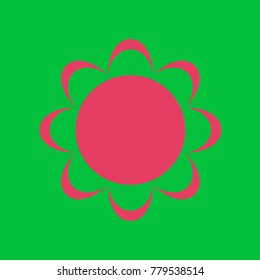 Flower icon. Vector. Paradise pink icon on dark pastel green background.