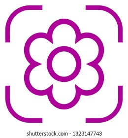 Flower icon vector in purple focus. White background