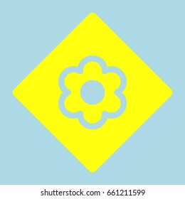 Flower icon. Vector. Yellow romb with hole as icon on lightblue background.