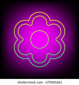 Flower icon. Vector. Yellow-green gradient linear icon on magenta light as background