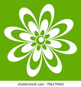 Flower icon white isolated on green background. Vector illustration