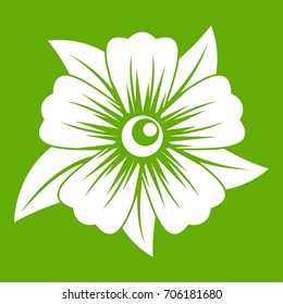 Flower icon white isolated on green background. Vector illustration