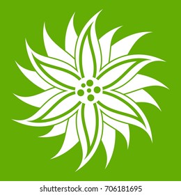 Flower icon white isolated on green background. Vector illustration