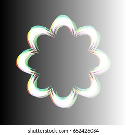 Flower icon without central part. Vector. White icon with colored contours on gradient background.