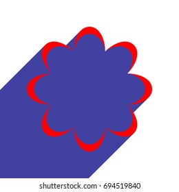Flower icon without central part. Vector. Red flat style icon with dark blue long shadow on white background.