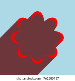 Flower icon without central part. Vector. Red flat icon with infinte wine shadow to left down corner at sky background.