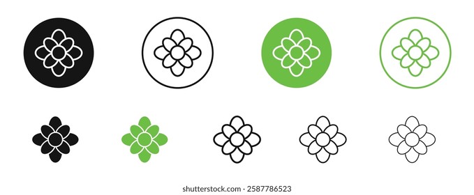 Flower icons in black and green colors collection