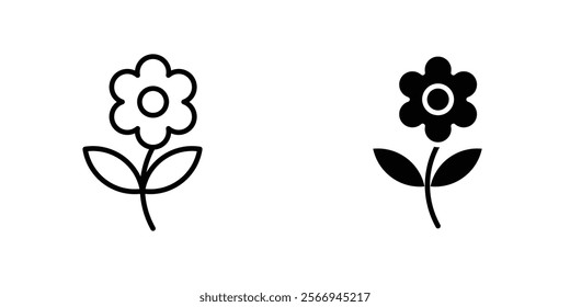 Flower icons. black and white vector set.